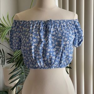 Reformation Blue Floral Crop Top